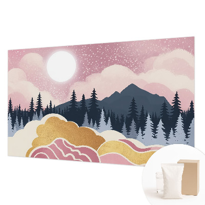 Mural de pared con estampado hermoso con motivo de atardecer rosa