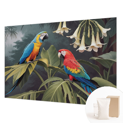 Papel mural texturado decorativo con diseño de loros coloridos