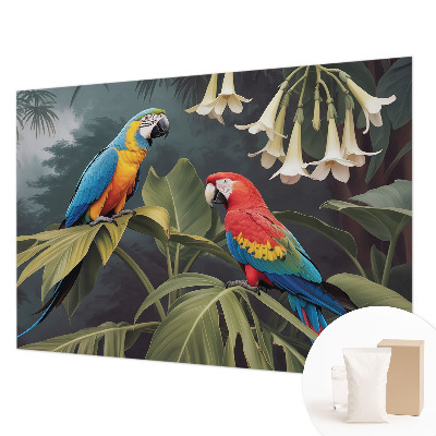 Papel mural texturado decorativo con diseño de loros coloridos