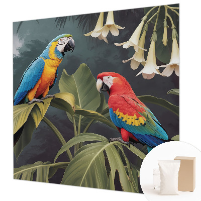Papel mural texturado decorativo con diseño de loros coloridos