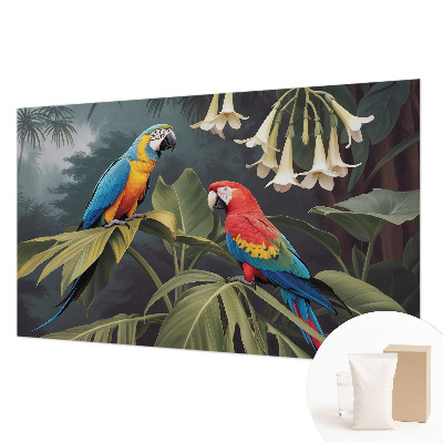 Papel mural texturado decorativo con diseño de loros coloridos