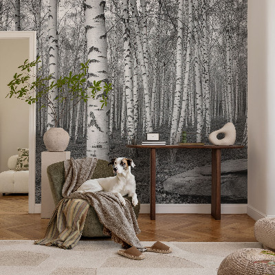 Mural decorativo con un motivo de bosque de abedules