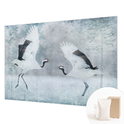 Fotomural decorativo para cabecero de cama con diseño de grúas armoniosas