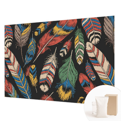 Papel mural texturado decorativo con diseño de plumas coloridas