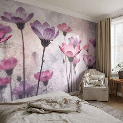 Papel mural texturado decorativo con diseño de flores en tonos pastel