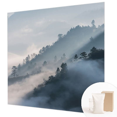 Mural decorativo con un paisaje brumoso