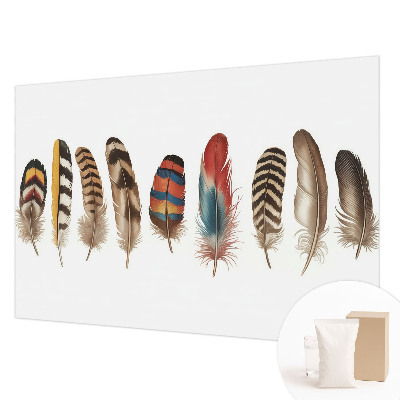 Papel mural con patrón decorativo con plumas coloridas como motivo