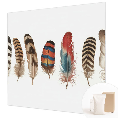Papel mural con patrón decorativo con plumas coloridas como motivo