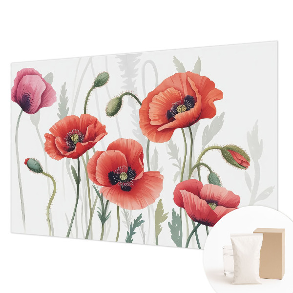 Papel mural texturado decorativo con diseño de amapolas rojas