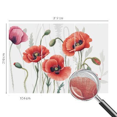 Papel mural texturado decorativo con diseño de amapolas rojas