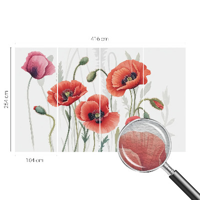Papel mural texturado decorativo con diseño de amapolas rojas