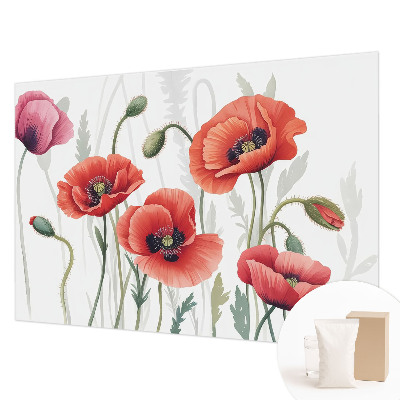 Papel mural texturado decorativo con diseño de amapolas rojas