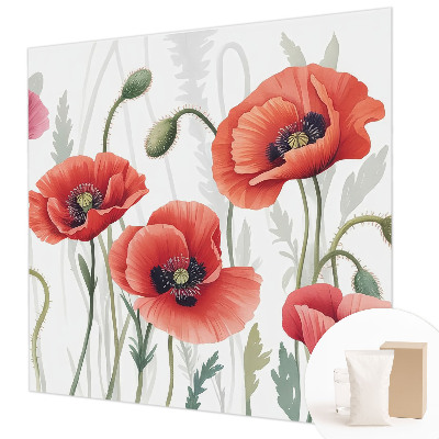 Papel mural texturado decorativo con diseño de amapolas rojas