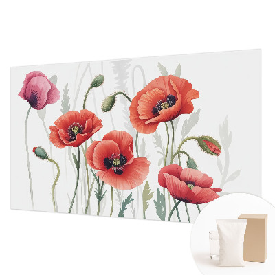 Papel mural texturado decorativo con diseño de amapolas rojas