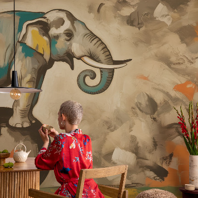 Papel mural con patrón decorativo con diseño de elefante abstracto