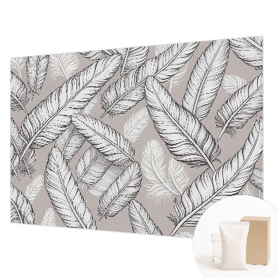 Mural de pared con estampado hermoso con un dibujo de plumas sutiles