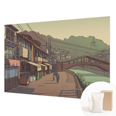 Mural decorativo con un paisaje en tonos pastel