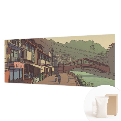 Mural decorativo con un paisaje en tonos pastel