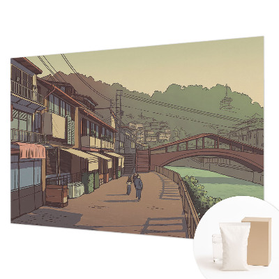 Mural decorativo con un paisaje en tonos pastel