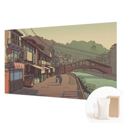 Mural decorativo con un paisaje en tonos pastel
