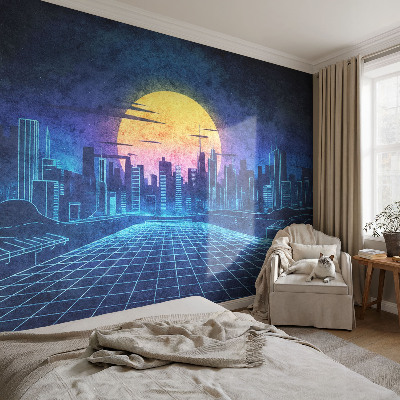 Mural de pared con estampado hermoso con un paisaje futurista