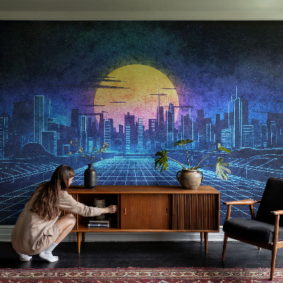 Mural de pared con estampado hermoso con un paisaje futurista