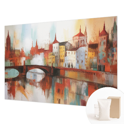Papel mural con patrón decorativo con un motivo de paisaje urbano