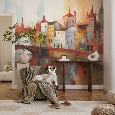 Papel mural con patrón decorativo con un motivo de paisaje urbano