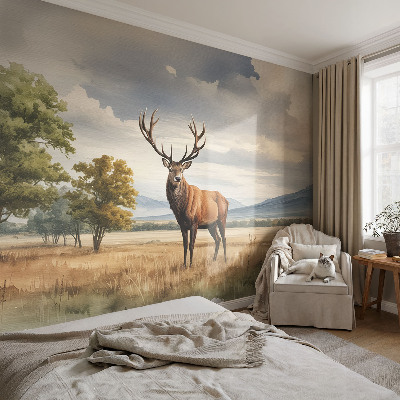 Mural decorativo con un motivo de ciervo majestuoso
