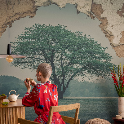 Fotomural decorativo para cabecero de cama con un diseño de un árbol solitario