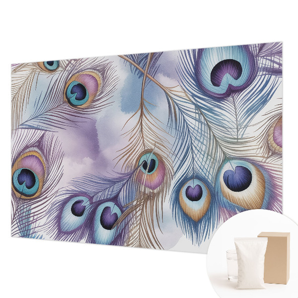 Papel mural con patrón decorativo con estampado de plumas de pavo real