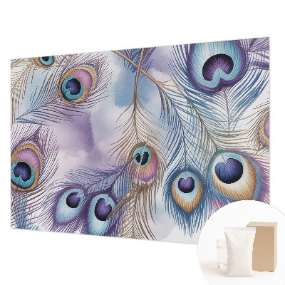 Papel mural con patrón decorativo con estampado de plumas de pavo real