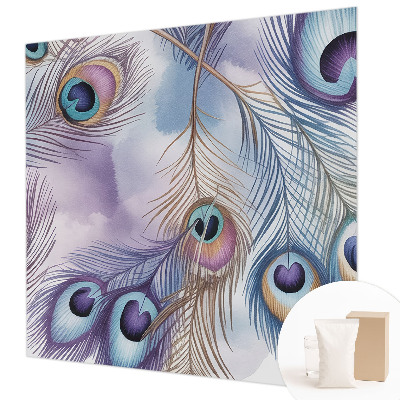 Papel mural con patrón decorativo con estampado de plumas de pavo real