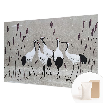Mural decorativo con el diseño de una bandada de grullas