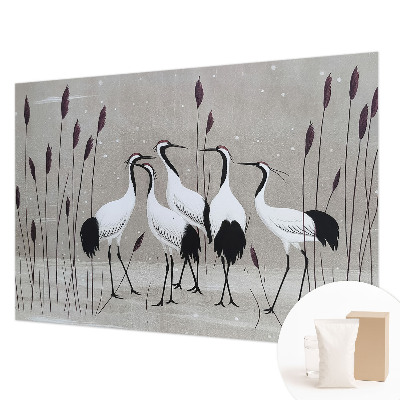 Mural decorativo con el diseño de una bandada de grullas