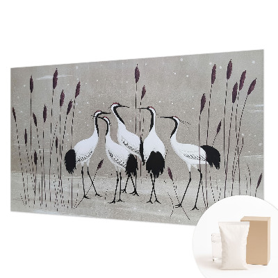 Mural decorativo con el diseño de una bandada de grullas