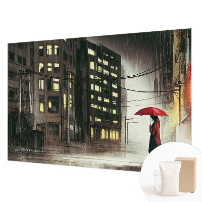 Fotomural decorativo para cabecero de cama con ilustración de una ciudad lluviosa