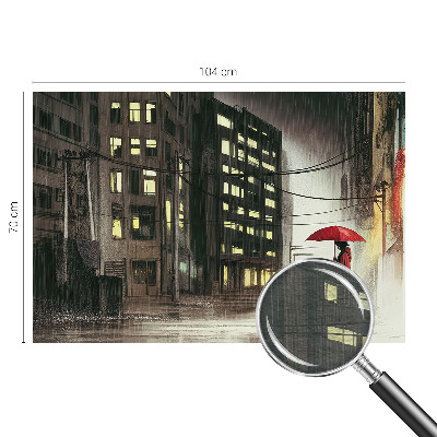 Fotomural decorativo para cabecero de cama con ilustración de una ciudad lluviosa