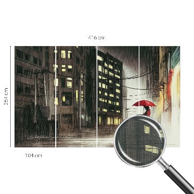Fotomural decorativo para cabecero de cama con ilustración de una ciudad lluviosa