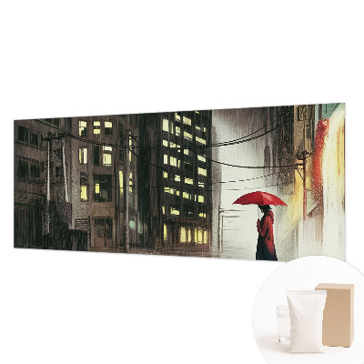 Fotomural decorativo para cabecero de cama con ilustración de una ciudad lluviosa