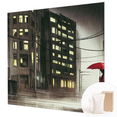 Fotomural decorativo para cabecero de cama con ilustración de una ciudad lluviosa