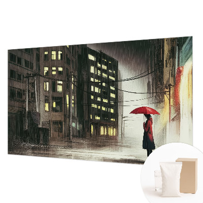 Fotomural decorativo para cabecero de cama con ilustración de una ciudad lluviosa