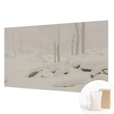 Papel mural texturado decorativo con motivo de bosque nevado