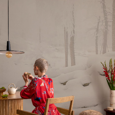 Papel mural texturado decorativo con motivo de bosque nevado
