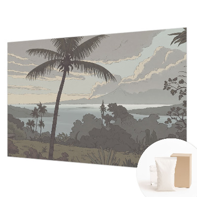Papel mural con patrón decorativo con un motivo de paisaje exótico