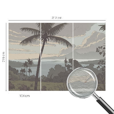 Papel mural con patrón decorativo con un motivo de paisaje exótico