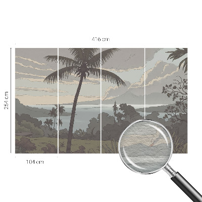 Papel mural con patrón decorativo con un motivo de paisaje exótico