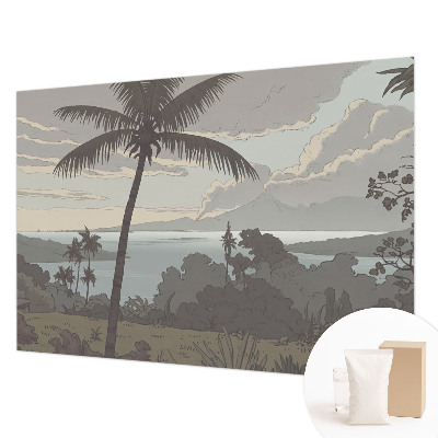 Papel mural con patrón decorativo con un motivo de paisaje exótico