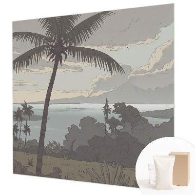 Papel mural con patrón decorativo con un motivo de paisaje exótico
