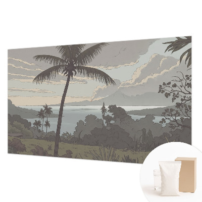 Papel mural con patrón decorativo con un motivo de paisaje exótico